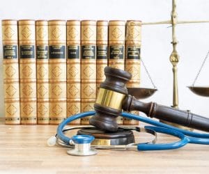 law gavel and stethoscope, medical law concept