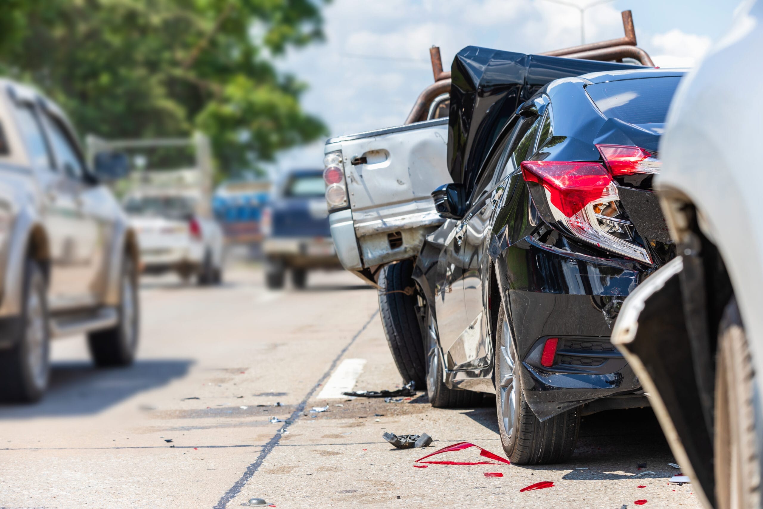 Heavy accident, Modern car accident involving many cars on the road in Baltimore