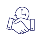 Handshake with clock symbolizing timely agreement